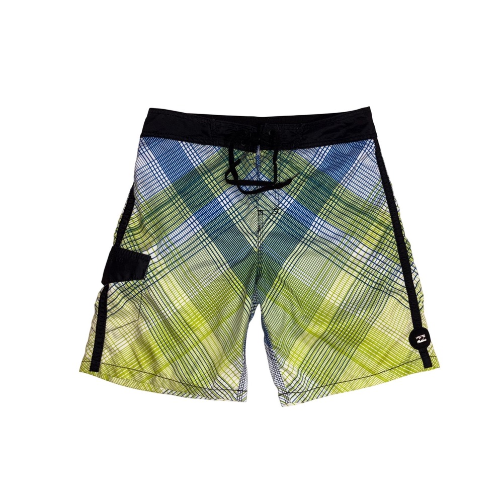 BILLABONG Board Shorts Mens Size 32 Blue Green Plaid M119PGRI Swim Trunks